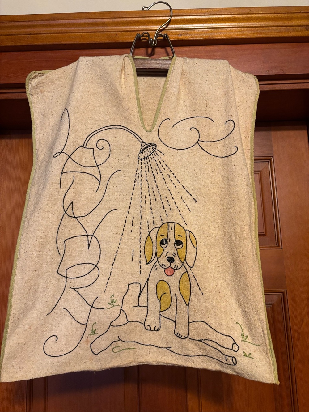 Vintage embroidered laundry bag with Yellow Dog Design